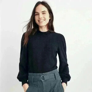 Madewell Puff Sleeve Mock Neck Top Black Pullover Crewneck Sweater Size Small